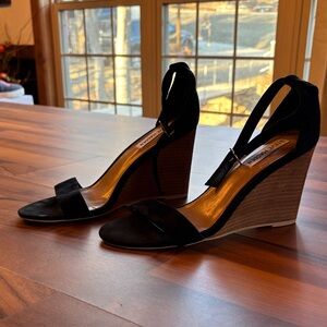 Steve Madden Suede Leather Black Wedge Sandals